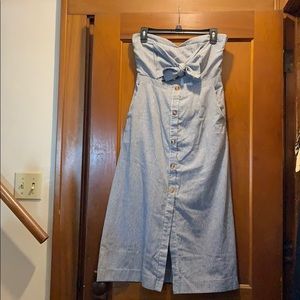 White closet blue striped strapless dress small